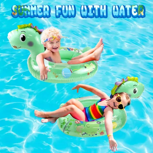 Miniatura 6 de Flotadores inflables de dinosaurio para piscina, balsa inflable para niños con asa, flotadores inflables de piscina para niños, diversión de verano