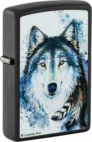 Miniatura 22 de Encendedores Zippo Lobo Emblema de lobo y cráneo cromado cepillado