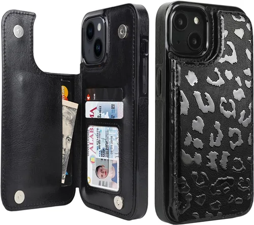 uCOLOR Funda tipo cartera compatible con iPhone 13, iPhone 14 de 6.1 pulgadas con tarjetero y tapa abatible, de piel sintética, con función atril,