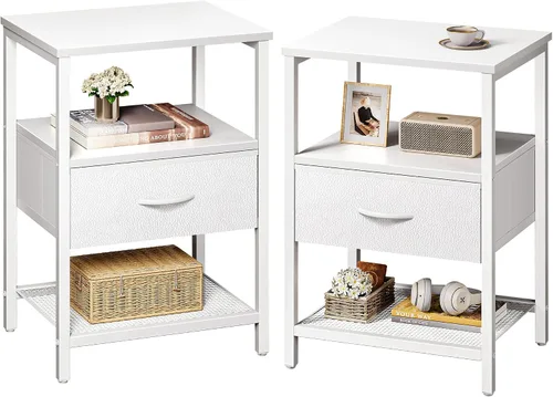 Miniatura 15 de Huuger Mesita de noche con cajón de tela, mesa auxiliar con estante de malla, mesita de noche para dormitorio, cómoda de cajones de tela, estante