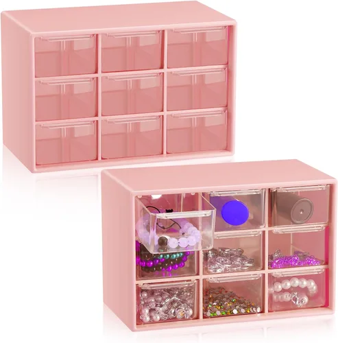 Miniatura 13 de Wenqik 2 Piezas Mini Cajones de Almacenamiento Organizador de Caja de Herramientas para Maestros con 9 Cajones Transparentes Pequeño Organizador
