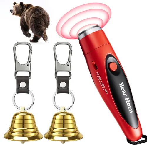 Miniatura 7 de NedFoss Juego de campanas de oso fuerte para asustar a osos, esenciales de senderismo para mujeres, silbato de emergencia y campanas de oso