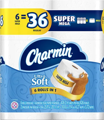 Tejido de baño ancho ultra suave Charmin - 6 rollos Jumbo