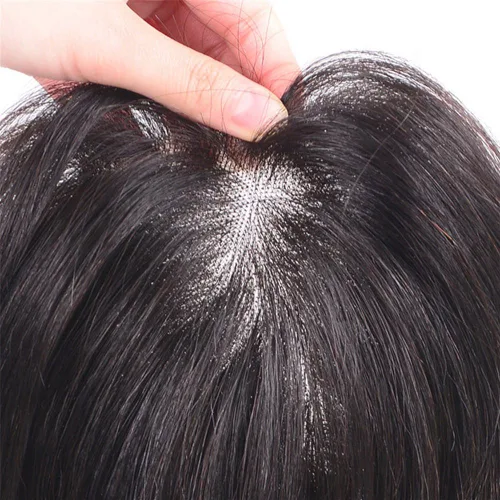 Miniatura 6 de RemeeHi Toppers de cabello humano recto corto 7.1 in hecho a mano clip en postizo para cubrir el cabello blanco cinta toupee Wiglet 2.0x2.8 in rojo