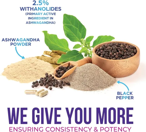 Miniatura 7 de Ashwagandha Supplements - La mejor cápsula de raíz y polvo de Ashwagandha con pimienta negra para una máxima absorción, calma y descanso
