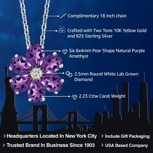 Miniatura 32 de Gem Stone King Collar de plata de ley 925 y oro amarillo de 10 quilates con piedra natal y diamantes cultivados en laboratorio, forma de pera