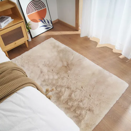 Miniatura 60 de Ghouse Alfombra ultrasuave de pelo sintético de conejo, alfombras lavables a máquina para dormitorio, alfombras esponjosas para sala de estar, Blanco