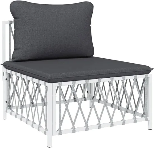 Miniatura 6 de Garden Lounge Set Outdoor Patio Furniture with Corner Sofa, Middle Sofa & Footstool, Modern White Textilene Fabric & Powder-Coated Steel for