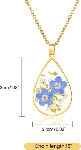Miniatura 14 de Collar de flores silvestres prensadas con encaje de Forget-Me-Not y Queen Anne Collar de flores prensadas de oro Collares hechos a mano