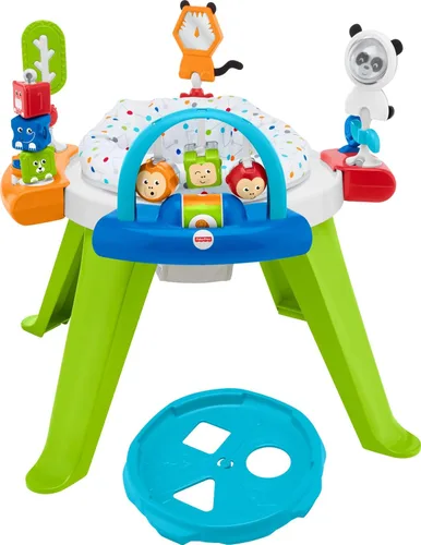 Fisher-Price Centro de actividades 3 en 1 de giro y clasificación para bebé y niño pequeño y mesa de juego con alfombrilla de juego y más de 10
