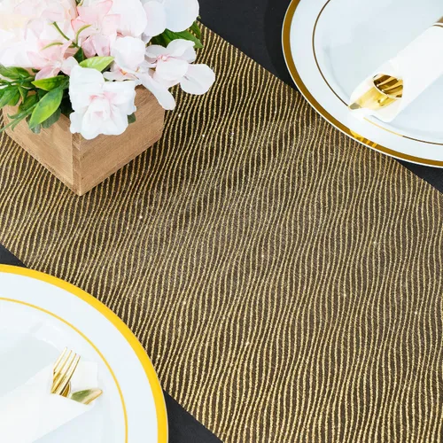 Miniatura 4 de PapaKit Camino de mesa semitransparente a rayas doradas con purpurina brillante, paquete de 2, para vacaciones, decoración de bodas, fiestas