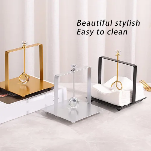 Miniatura 3 de Napkin Holder for Table, Metal Napkin Dispenser with Lift Handle, Square Paper Holder for Restaurant Hotel Farmhouse Party (Gold)