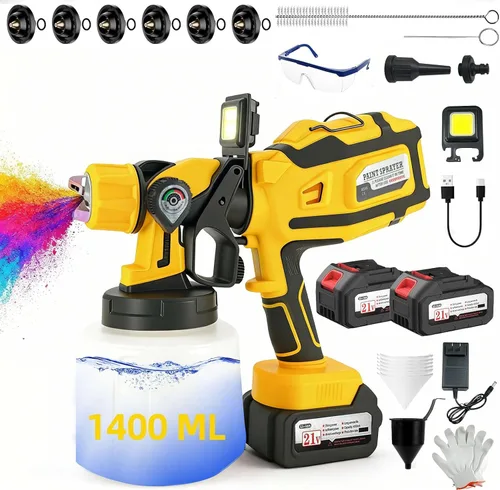 Miniatura 9 de Pulverizador de pintura inalámbrico, pistola de pulverización eléctrica con 2 baterías de 4000 mAh 21 V, 6 boquillas y perilla de ancho