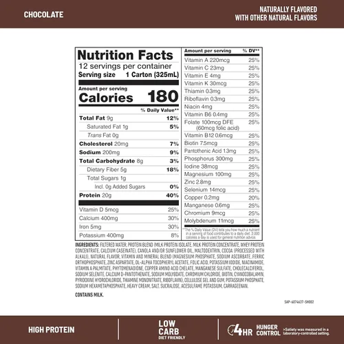 Miniatura 4 de SlimFast Batido de proteínas, chocolate, 0.71 oz de proteína, batido de reemplazo de comidas listo para beber, alto en proteínas con bajo contenido
