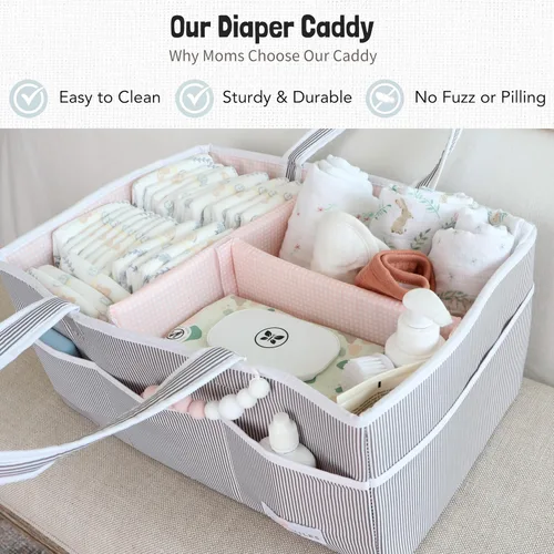 Miniatura 2 de Lily Miles Organizador de pañales para bebé - Bolso tote organizador para artículos esenciales de bebé niña - Cesta de regalo para baby shower