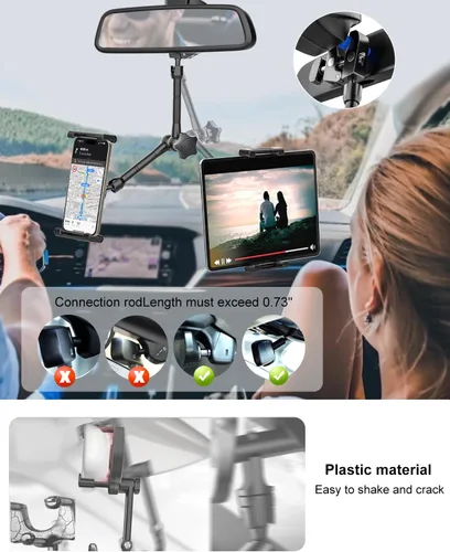 Miniatura 4 de Soporte universal para tableta de espejo retrovisor para automóvil [brazo mágico de metal] Soporte universal de metal para espejo retrovisor