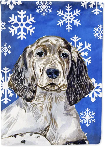 Miniatura 241 de Caroline's Treasures SC9374GF Bulldog English Snow flakes Holiday Garden Flag Buzón Bandera decorativa para patio exterior, patio, obras de arte