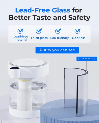 Miniatura 3 de Waterdrop - Dispensador de filtro de agua recargable de vidrio grande para 22 tazas, reduce más de 70 contaminantes, sistema de filtro de agua