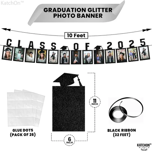 Miniatura 4 de KatchOn, Cartel de fotos de graduación negro 2025 – Grande, 10 pies Cartel de fieltro de la clase de 2025 para decoraciones de graduación 2025