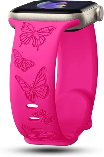 Miniatura 21 de Bandas con grabado de mariposa compatibles con Apple Watch de 41mm 40mm 38mm 49mm 46mm 49mm 46mm 45mm 44mm 42mm, mujeres, correa deportiva de Negro