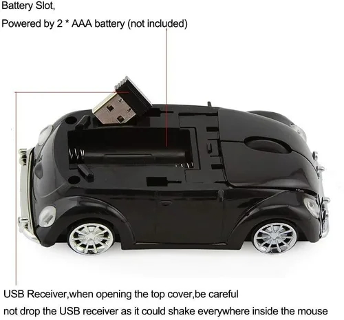 Miniatura 5 de VW Beetle - Ratón inalámbrico con forma de coche deportivo, ratón, computadora, portátil, PC, ratón óptico de 2,4 GHz, Nano USB, AAA, batería