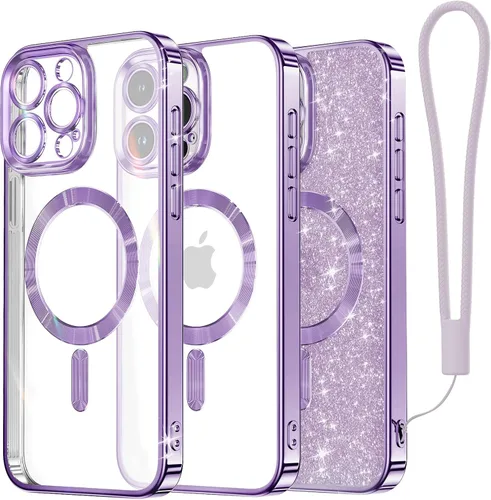 Miniatura 59 de Meifigno Candy Mag Series - Funda diseñada para iPhone 15 Pro, compatible con MagSafe, tarjeta con purpurina y correa de muñeca, protección completa