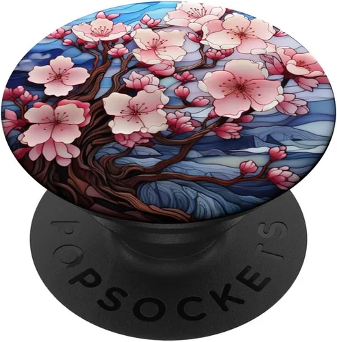 Miniatura 6 de PopSockets MagSafe PopGrip de flores de cerezo de color de agua de vidrieras para iPhone