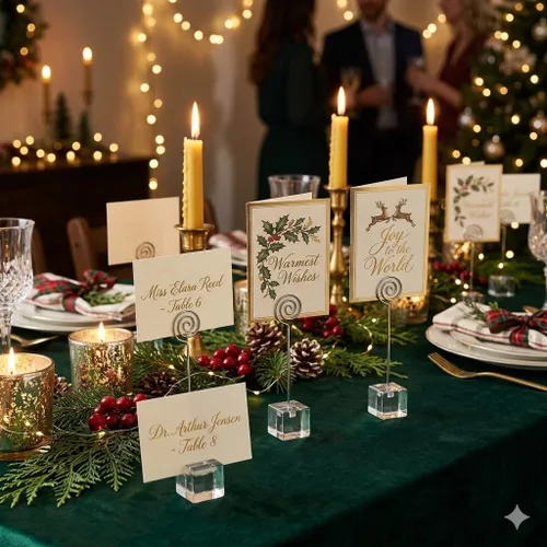 Miniatura 9 de HOHIYA Paquete de 50 tarjeteros florales de 5 pulgadas, clip de fotos de alambre inoxidable para bodas, tarjetas de mesa, números, notas, pasteles
