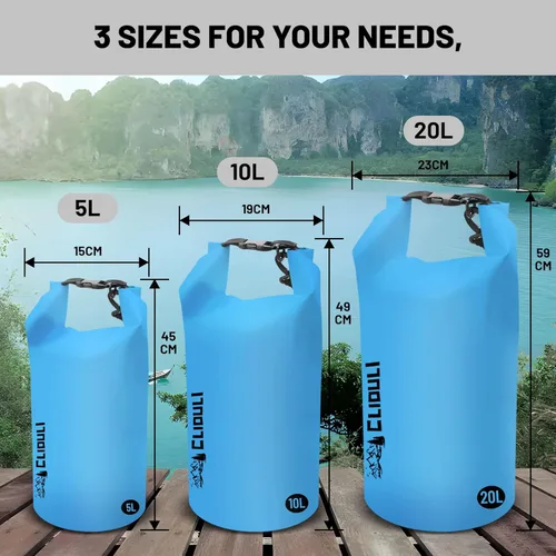 Miniatura 6 de Bolso impermeable y flotante de Cliduli, mochila impermeable enrollable azul pequeña de 2L/5L/10L/20L/30L/40L, bolsas flotantes ligeras para kayak