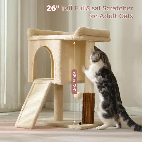 Miniatura 7 de Torre de árbol pequeño para gatos grandes con cama superior espaciosa de 20 x 13.8 pulgadas, condominio privado para gatos, poste rascador de sisal