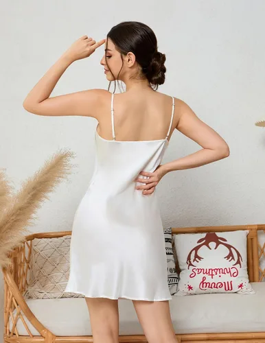 Miniatura 3 de THXSILK Camisón de seda para mujer, 100% real 19 Momme seda morera ropa de dormir cuello redondo tirantes espagueti camisón camisón