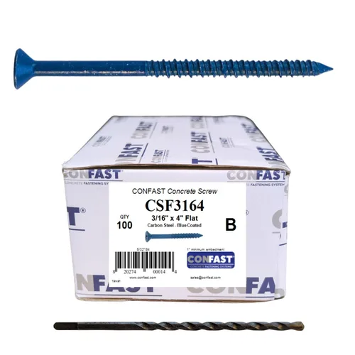 Miniatura 19 de CONFAST Anclaje de tornillo Phillips plano azul de 1/4 x 6 pulgadas con broca para anclar a mampostería, bloque o ladrillo (caja de 100)
