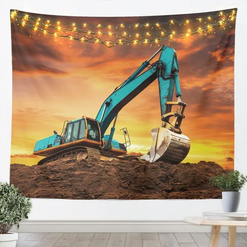 Feelyou Tapiz de excavadora de construcción de dibujos animados para niños, vehículos, camiones, automóviles, impresión para niños, maquinaria para