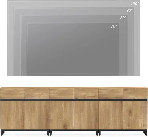 Miniatura 5 de WAMPAT Moderno soporte de TV para televisores de hasta 100 pulgadas, centro de entretenimiento de madera 3 en 1 con estantes ajustables y Roble