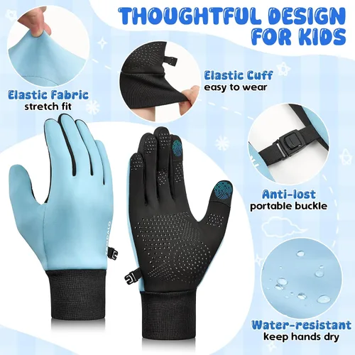 Miniatura 5 de Guantes de invierno para niños y niñas de 4 a 10 años, antideslizantes, suaves, cálidos, para ciclismo, correr, fútbol