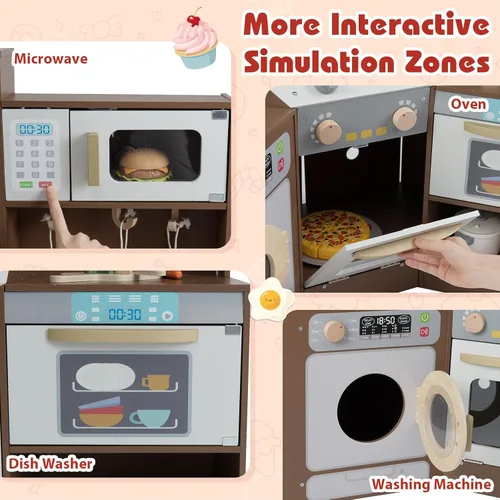 Miniatura 6 de Cocina esquinera de madera con luces y sonido, electrodomésticos completos y accesorios completos, juego de cocina para salas
