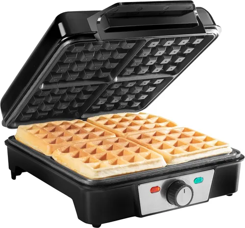 Miniatura 7 de CucinaPro Máquina para hacer gofres belgas de cuatro cuadrados, aparato de cocina extra grande de acero inoxidable con placas de hierro