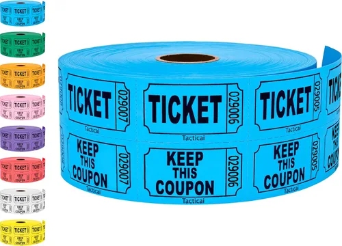 1000 boletos Tacticai para rifa, azul (1 de 8 colores), rollo doble, boleto para eventos, entradas, premio de clase, recaudación de fondos y premios