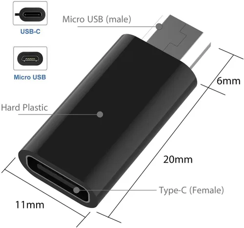 Miniatura 5 de Adaptador USB C hembra a micro USB macho (paquete de 2), adaptador micro USB a USB C, cargador rápido, cable de alimentación, extensor de tira