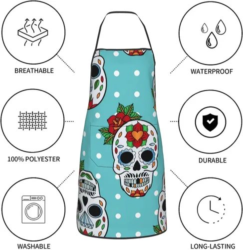 Miniatura 6 de Delantal de calavera de azúcar, delantales de cocina para hombres y mujeres, delantal de cocina, delantal de chef, delantales de jardín ajustables