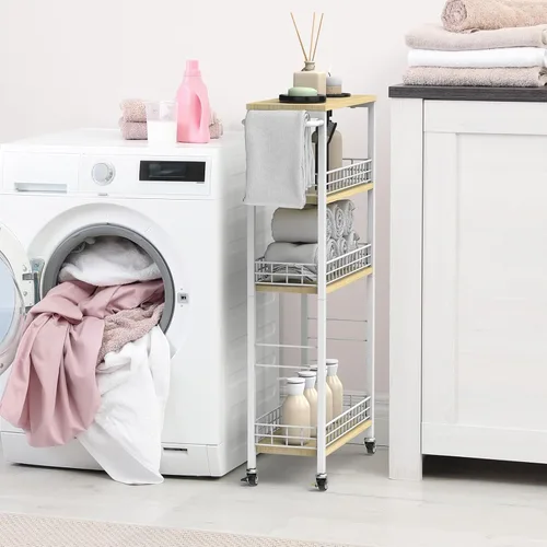 Miniatura 4 de Carrito de almacenamiento delgado de 4 niveles, carrito de cocina rodante, carrito de servicio utilitario, carrito estrecho para lavandería con asa