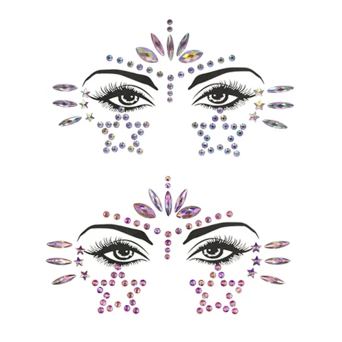 Miniatura 15 de Gemas Faciales de Sirena Joyas Adhesivas para Halloween Cuerpo Ojos Cara Joyas Gemas para Festivales Rave Tatuaje con Purpurina Cristales Rosa