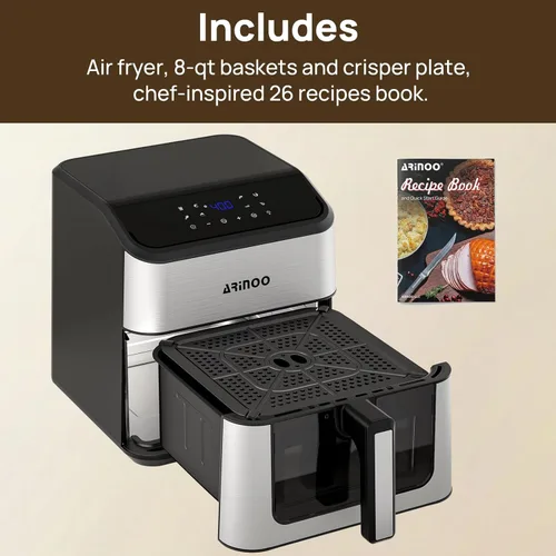 Miniatura 7 de Air Fryer Pro 8 cuartos de galón, freidora de aire 8 en 1 con ventana de visión, aire rápido de 360°, 1500 W, 80% menos de aceite, cesta