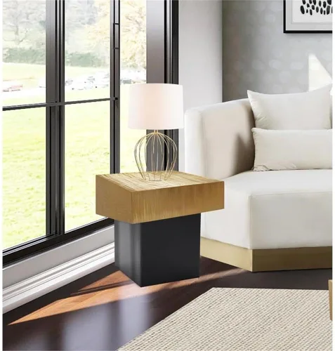 Miniatura 2 de Meridian Furniture Colección Palladium Modern Mesa auxiliar superior texturizada contemporánea con base de metal negro mate, 18 pulgadas de ancho