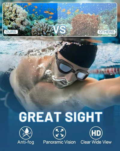 Miniatura 5 de Gafas de natación polarizadas, gafas de natación unisex para adultos, antivaho, anti UV, vista amplia, gafas de piscina para hombres y mujeres