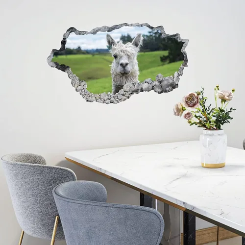 Miniatura 3 de Calcomanía de pared 3D con vista de agujero de pared de alpaca, calcomanía de pared de alpaca animal para habitación de niños, dormitorio, sala