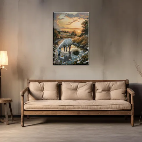 Miniatura 2 de Lienzo de caballo blanco para pared, impresión de imagen abstracta de animales, póster de arte vintage de granja, pintura de paisaje retro del Obras