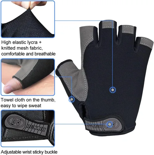 Miniatura 3 de HuwaiH Guantes de ciclismo para hombres y mujeres, guantes de ciclismo con almohadilla antideslizante que absorbe los golpes, guantes de ciclismo