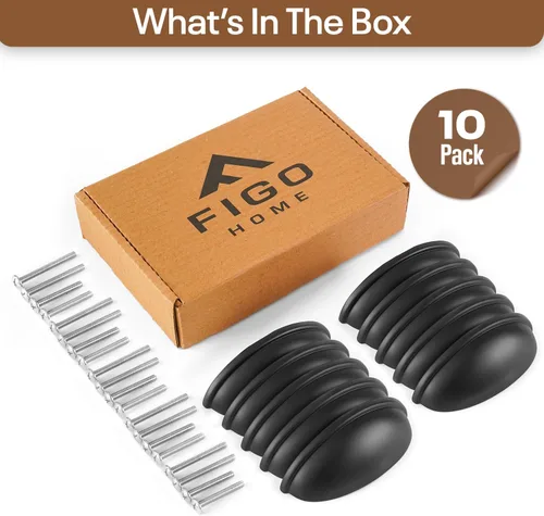Miniatura 4 de FIGO HOME Tiradores de cajón de agujero a agujero de 3 pulgadas, paquete de 10 tiradores de taza de gabinete, tiradores de taza para armarios y Negro