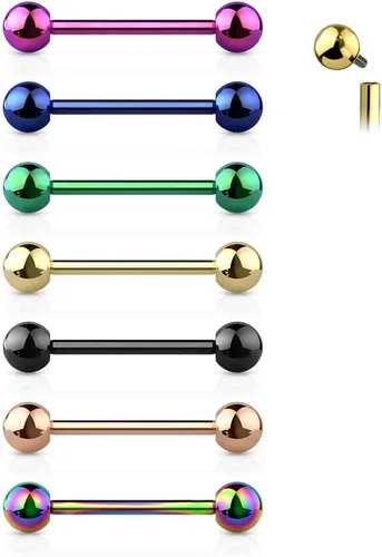 Miniatura 3 de Pierced Owl - 14G G23 Implant Grade Solid Titanium PVD Plated Internally Threaded Nipple Barbells, Sold as a Pair